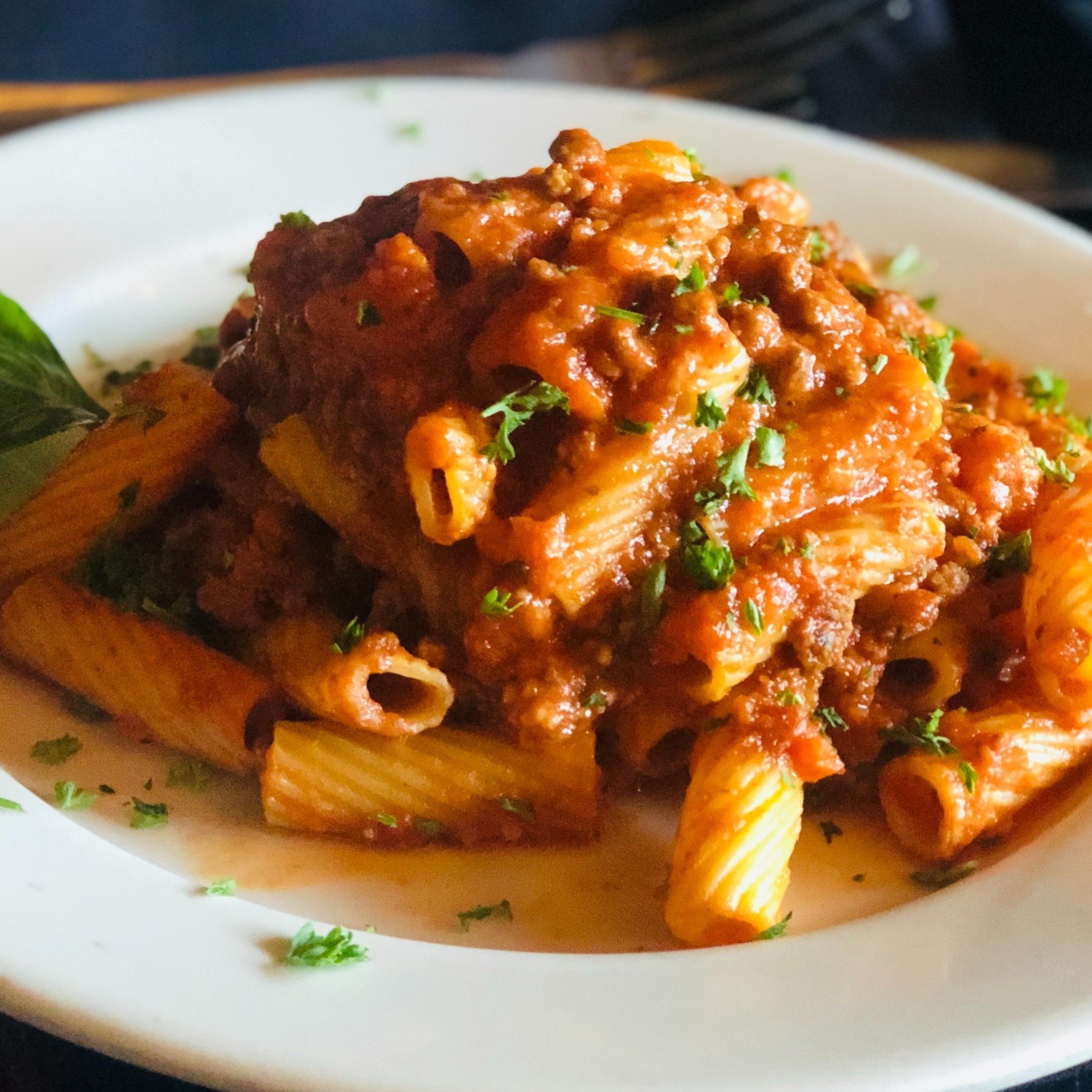 Rigatoni Bolognese.